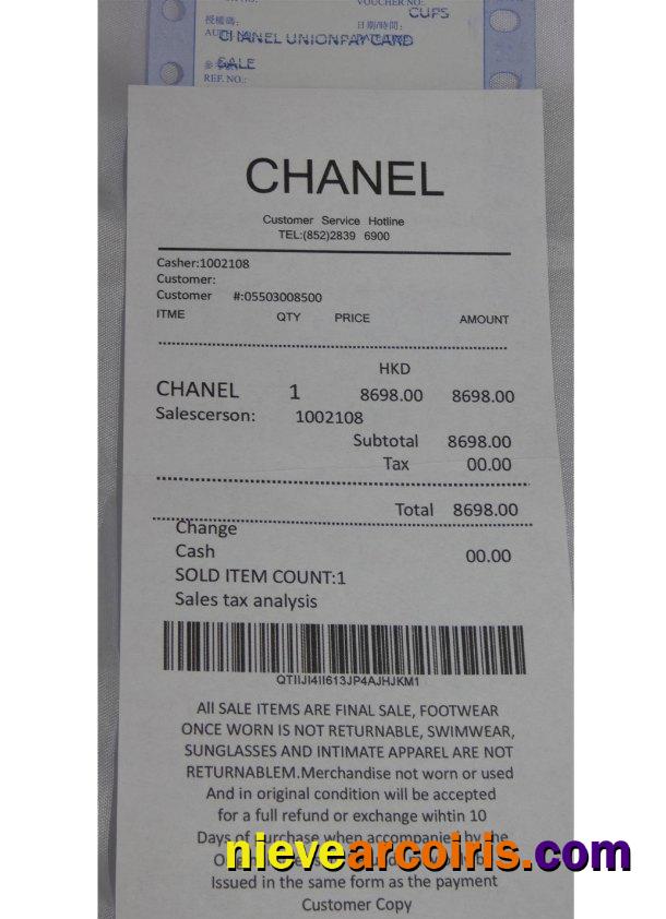 Chanel brand store payment receipt